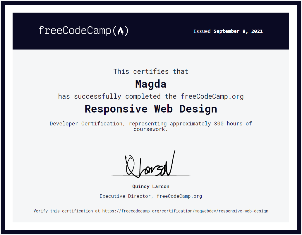 FreeCodeCamp certificate